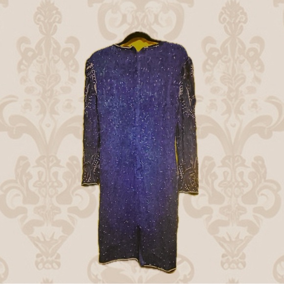 STUNNING VINTAGE KLEIN BLUE BEADED SILK DRESS! made in India - Picture 3 of 5